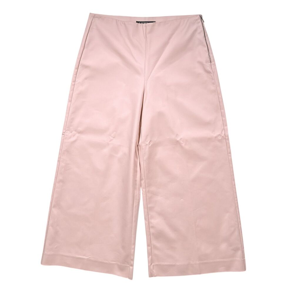 Lauren Ralph Lauren Pants Size 12 Pink Cotton Stretch Wide Leg Crop High Rise